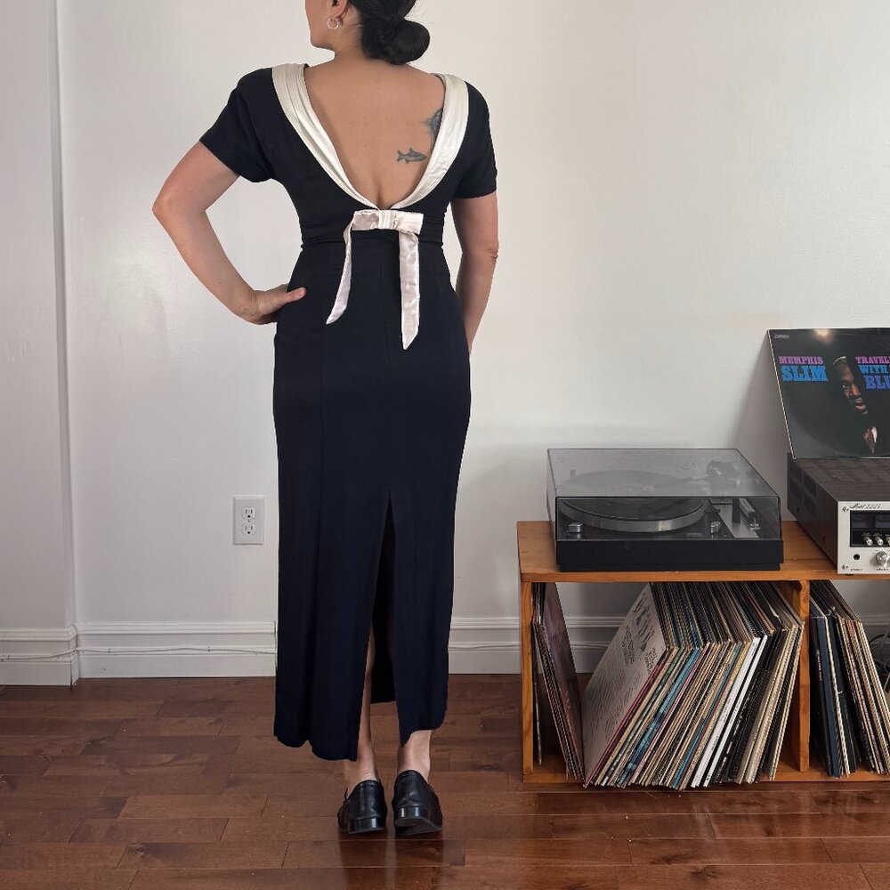 Vintage Black Back Bow Midi Cocktail Dress - Size XS/S